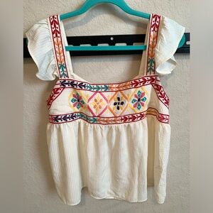 Blu Pepper White Top with Multicolor Embroidery